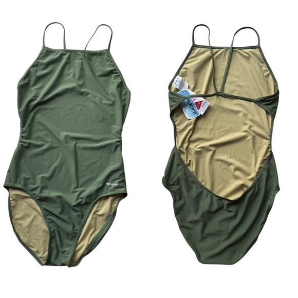 SPORTI Micro Back One Piece Swimsuit Olive Green Size XL 38 NWT Lycra Swimwear - Picture 7 of 7